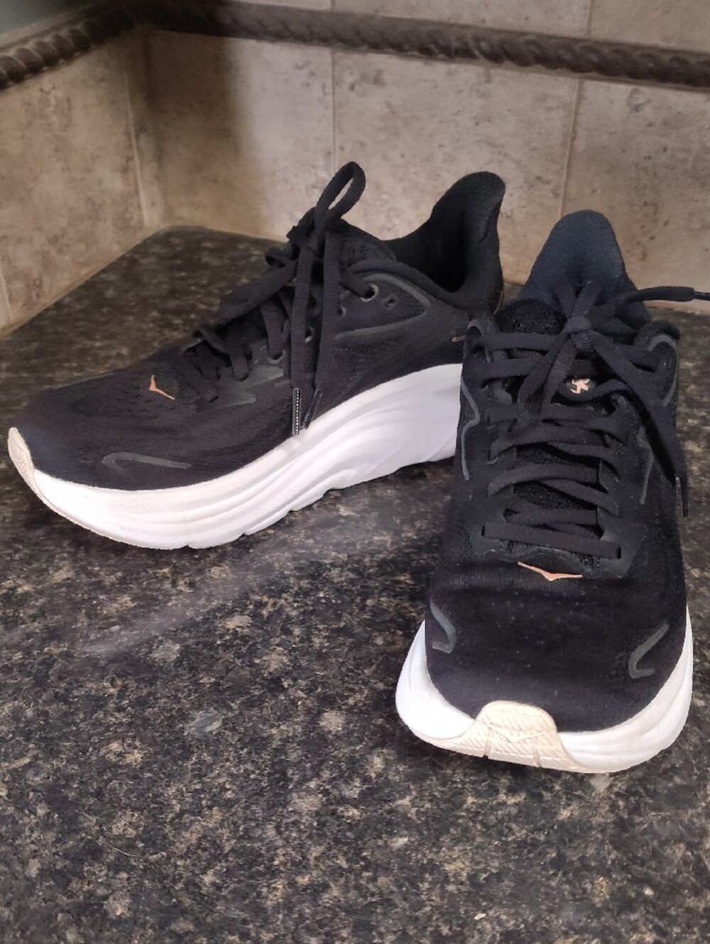 Hoka Clifton 10 Women's Black Sneakers with Rose Gold Accents - Picture 3 of 5